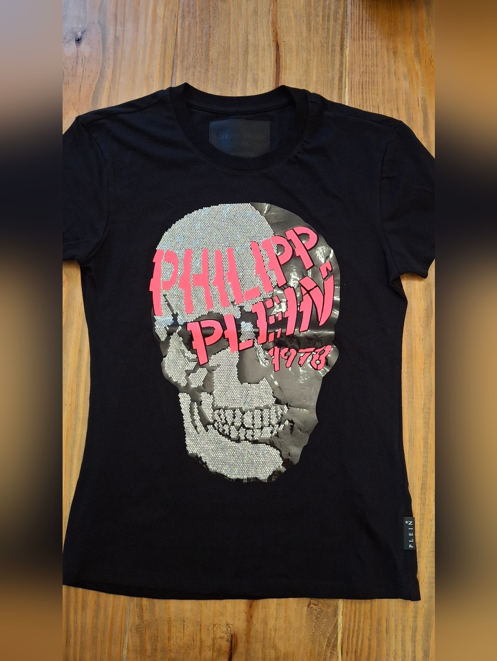 Philipp Plein New Black Skull Graphic Tee - Pink Accent